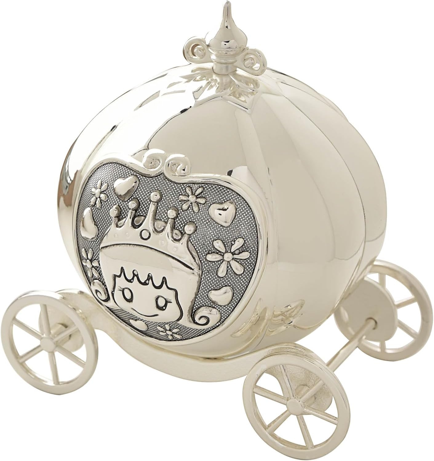 Happy Homewares Bambino Silver-Plated Children's Money Box - Princess Carriage/Coach - Perfect for Children Saving for a Rainy Day