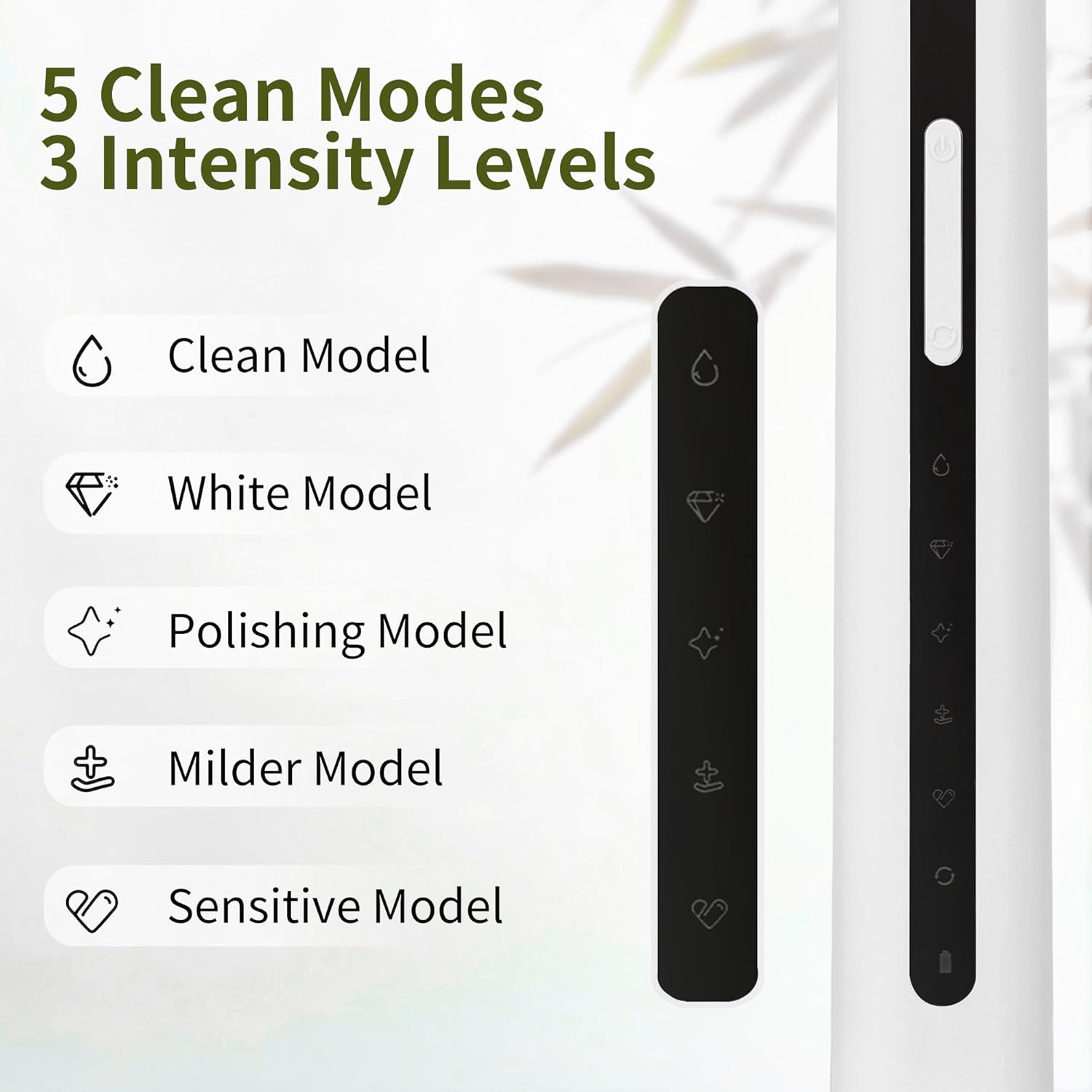 Bamboo Electric Toothbrush丨Rechargeable Electric Toothbrush with 4 Bamboo Heads, Soft Castor Oil Bristles,5 Moedes&3 Intensities, 45 Days Battery Life, IPX7 Waterproof-White