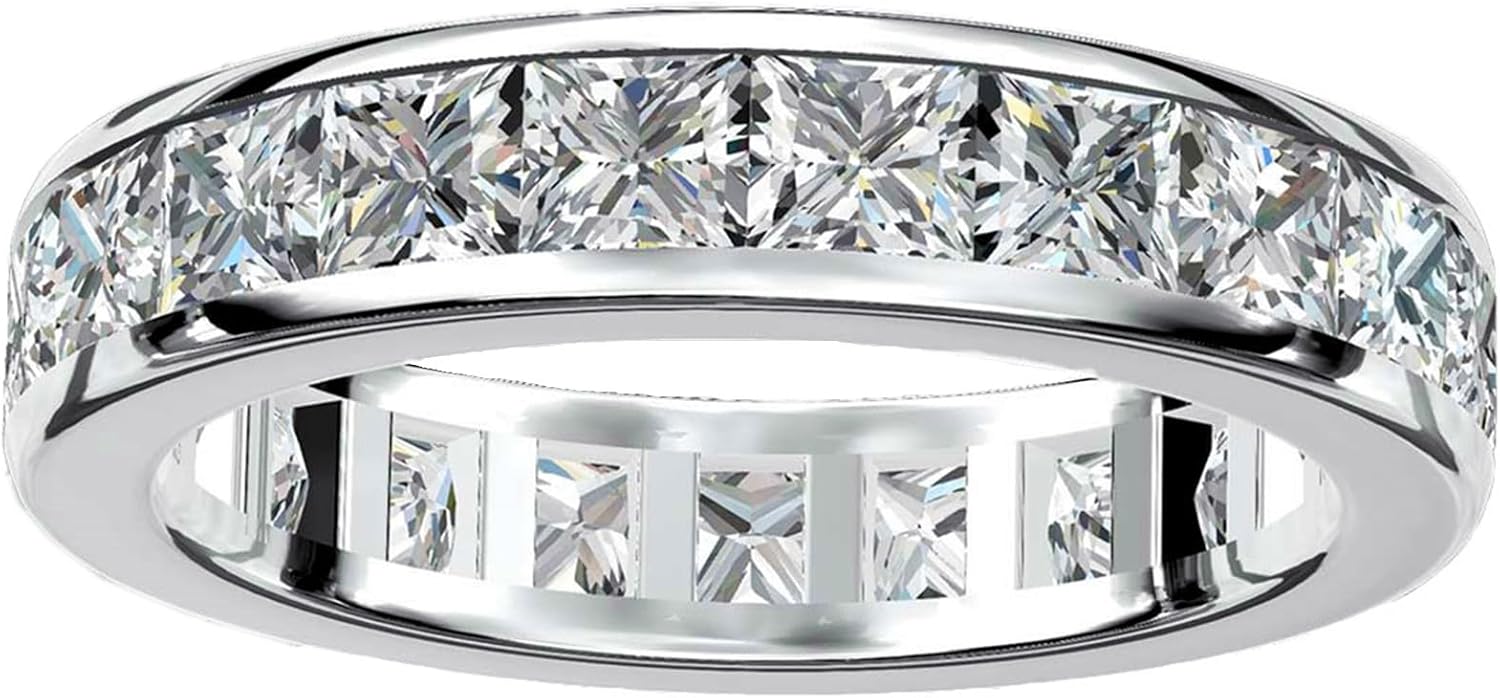 3.15 Carat Eternity Bands for Women, DF Color VVS Clarity Princess Cut Moissanite Rings for Couples,Sterling Silver with 18K White Gold Plated Wedding Rings for Women (9)