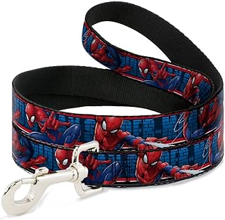 Dog Leash Spider Man 3 Action Poses Bricks Stripe Blues Red White 6 Feet Long 1.0 Inch Wide