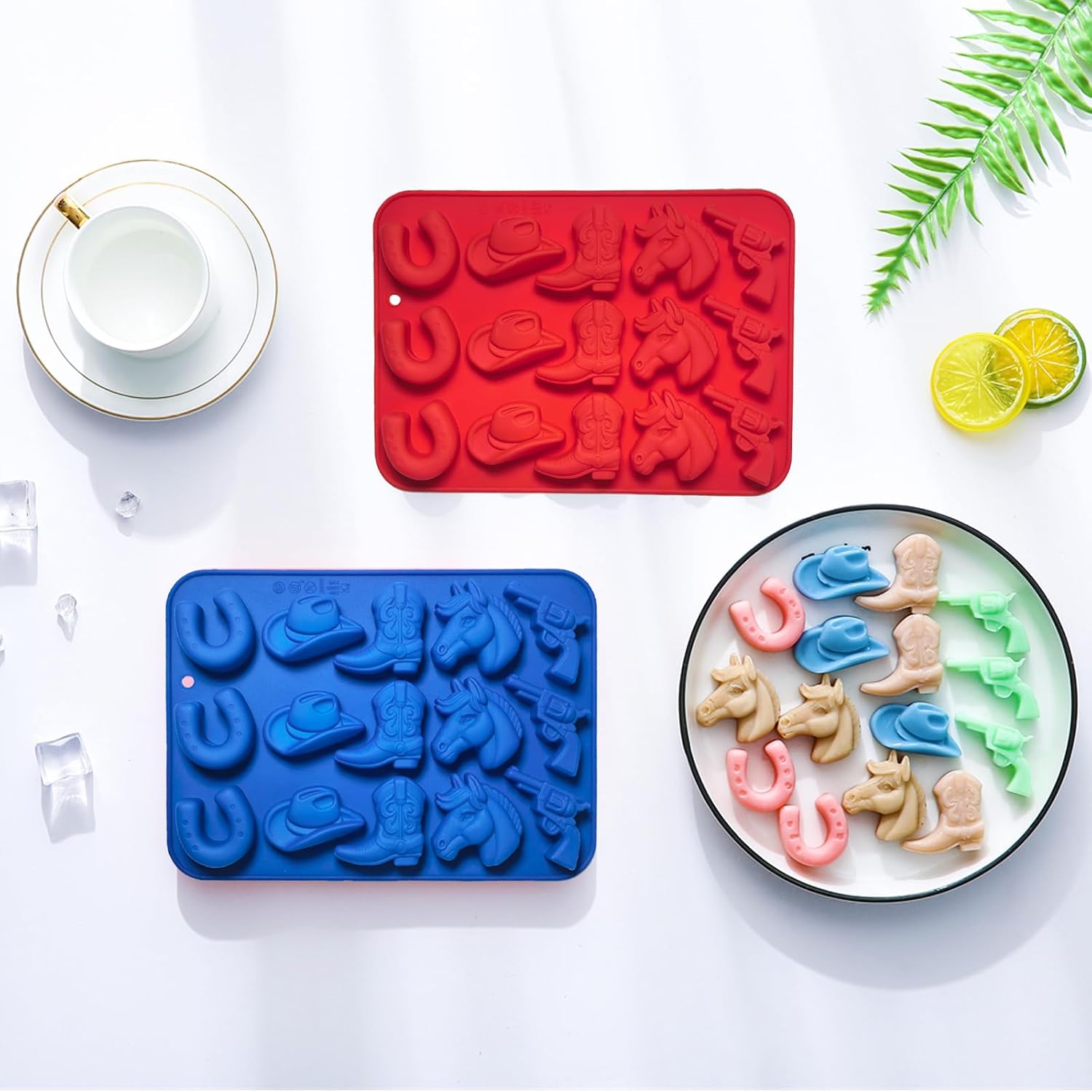 Cowboy Chocolate Candy Molds - 2Pcs Silicone Western Themed Party Baking Mold with Cowboy Hat Boot, Horse Saddle Shape for Cupcake Cakesicle Decorations Jello Ice Cube Candle image 5