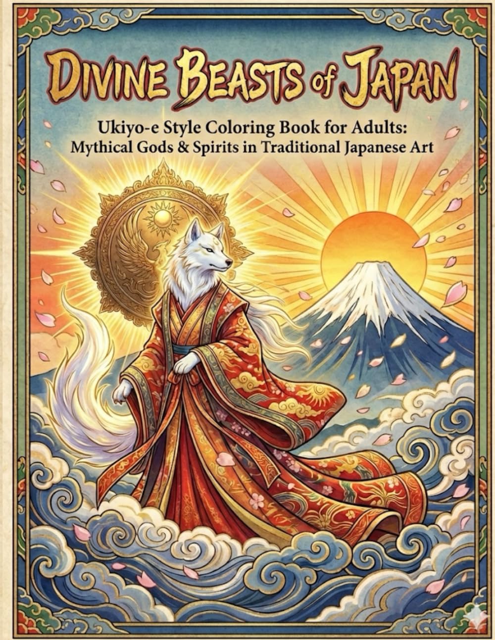 DIVINE BEASTS of JAPAN: Ukiyo-e Style Coloring Book for Adults: Mythical Gods & Spirits in Traditional Japanese Art