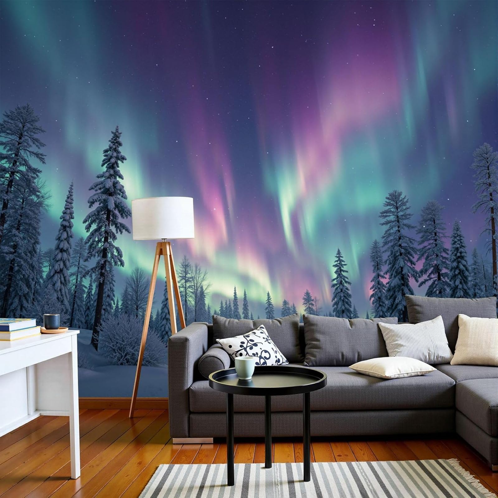 kfjhgbdshhj Photo Wallpaper 3D Effect Fantasy Northern Lights Non-Woven Poster Snow-Covered Forest XXL Non-Woven White Living Room Bedroom,430cmx300cm Stickers - Frameless Painting - Poster