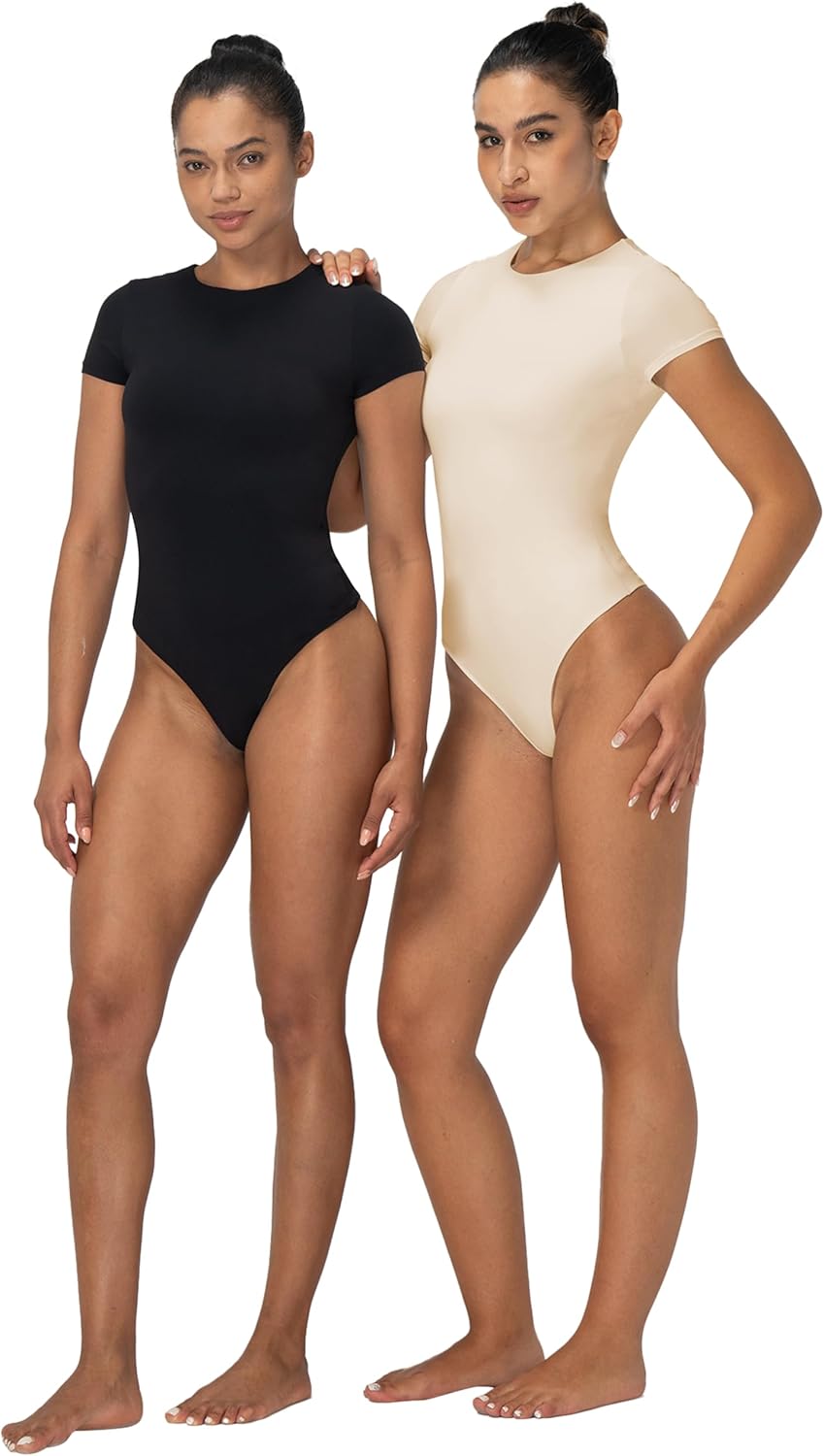 Sunzel Bodysuits for Women with Tummy Control- Crew Neck Short Sleeve Thong Body Suits Sexy Compression T shirts Tops - Image 3