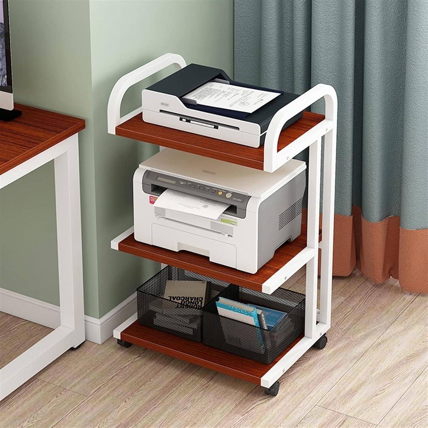Printer Table Printer Cabinet Printer Stand 3-Layer Floor-to-Ceiling Pulley Printer Rack Home Removable File Organizer Copier Organizer Shelf Office Storage & Organization (Color : G) (A)