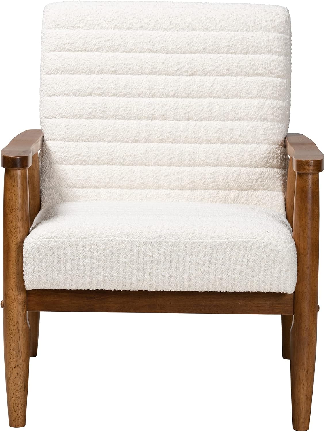 Baxton Studio Stratton Mid-Century Modern Cream Boucle Fabric and Walnut Brown Finished Wood Armchair