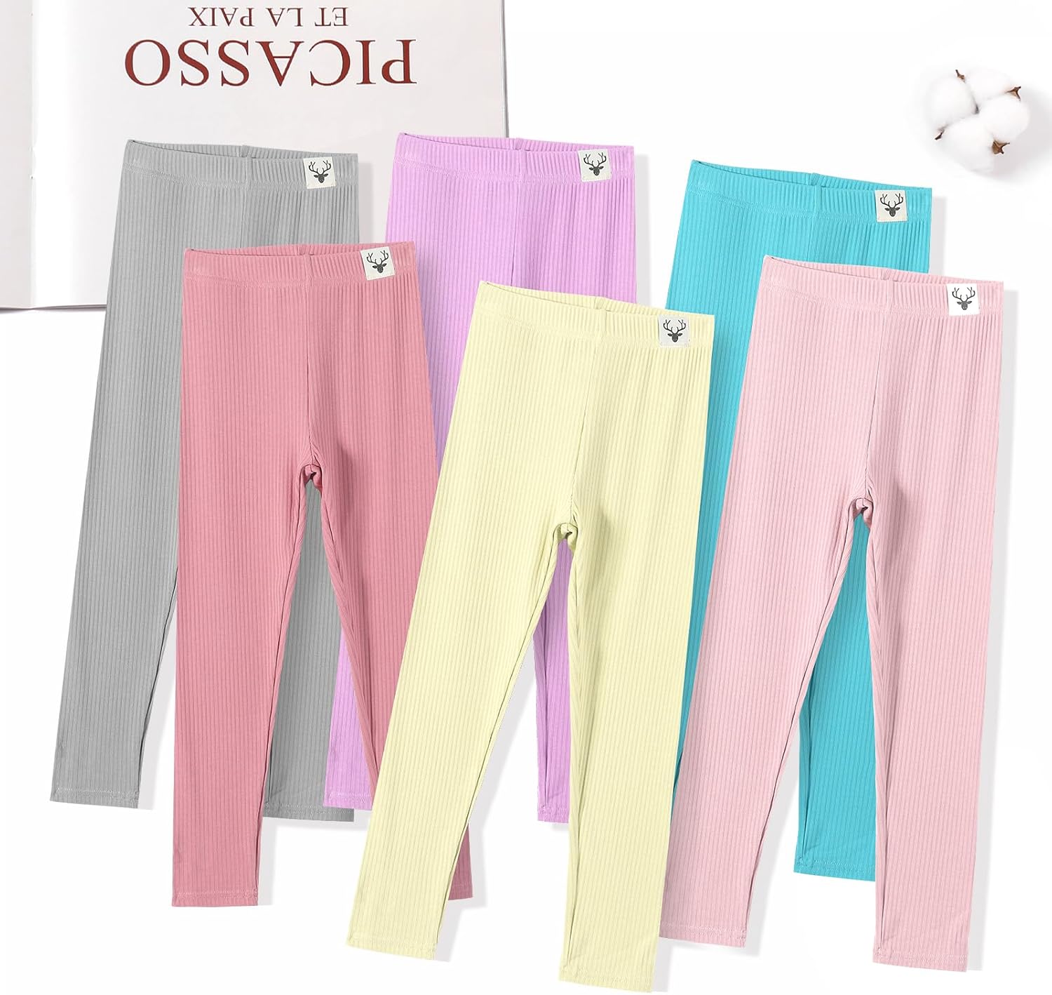 6 Pack Girls Leggings Multipack Girls Soft Comfortable Leggings Kids Basic Full Length Stretchy Pants - Image 3