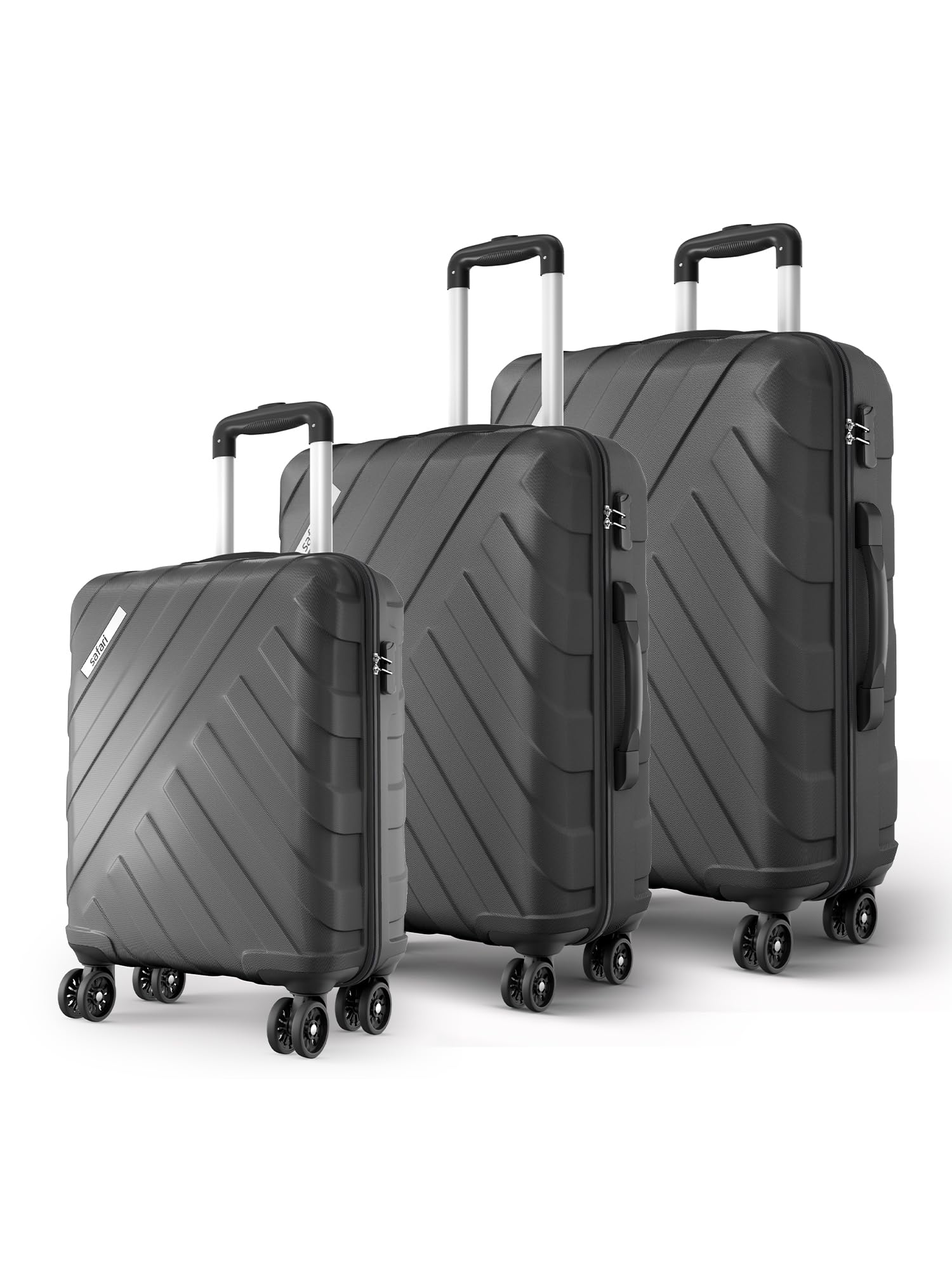 Safari Voro Set of 3 Trolley Bag Hard Case Polypropylene, 8 Spinner Wheels, 360 Degree Wheeling Carry on Luggage, Travel Bag, Suitcase for Travel, Trolley Bags for Travel, Gunmetal