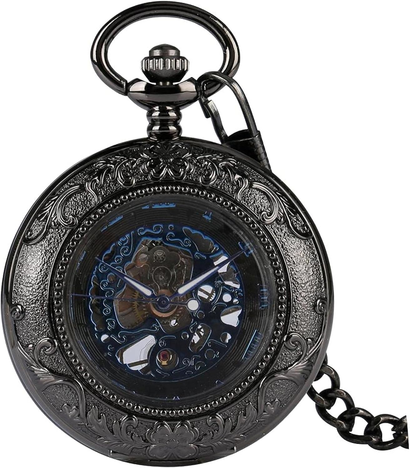 Gentlemen's Pocket Watch, Pocket Watch, Vintage Floral Mechanical Pocket Watch Fashion Blue Roman Numerals for Men and Women (Color : Onlywatch) (Onlywatch) (Onlywatch)