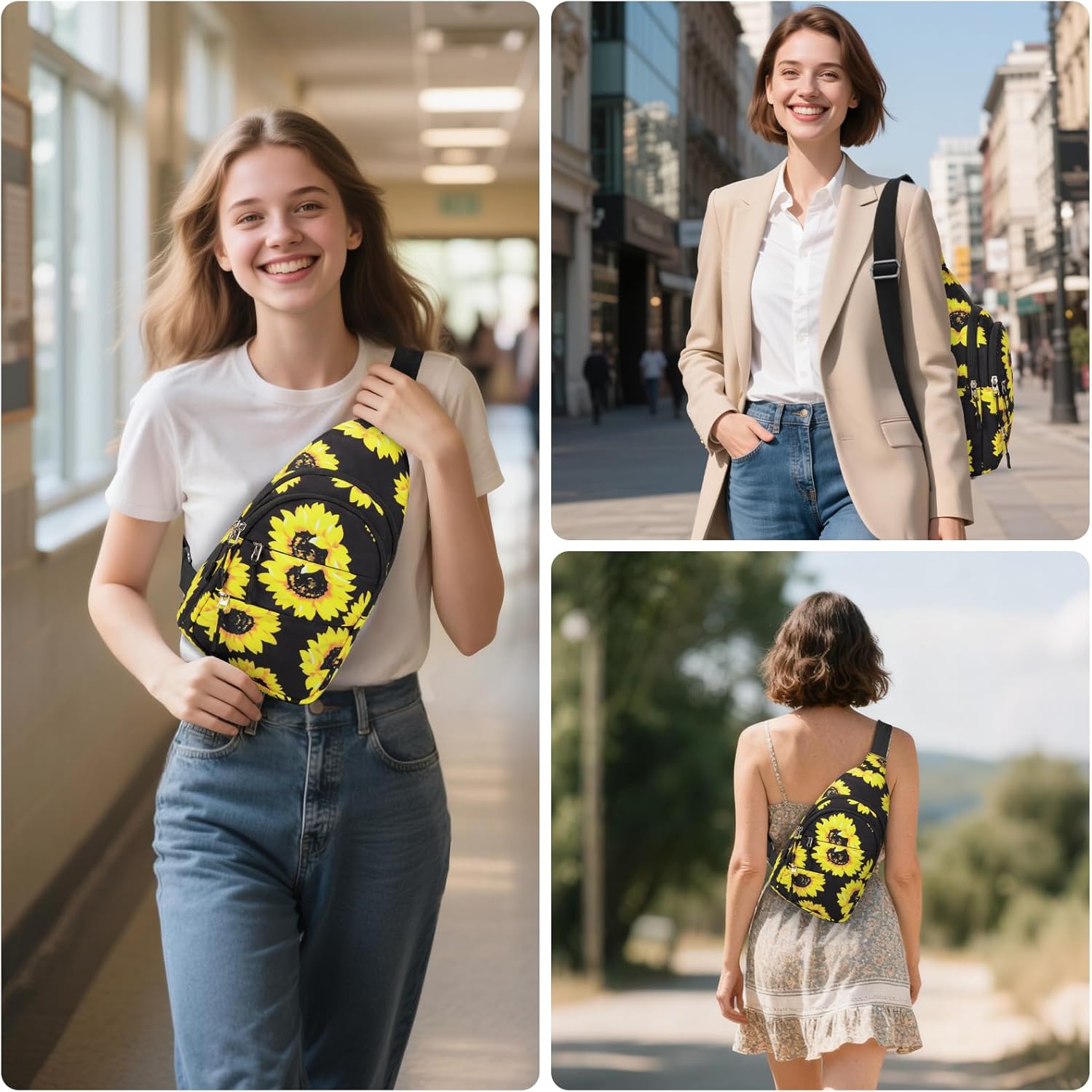 Tuwubi Crossbody Bags for Women, Sling Bag for Men, Small Hiking Backpack Anti Theft Lightweight for Outdoors Travel (M, Sun Flower) - Image 2