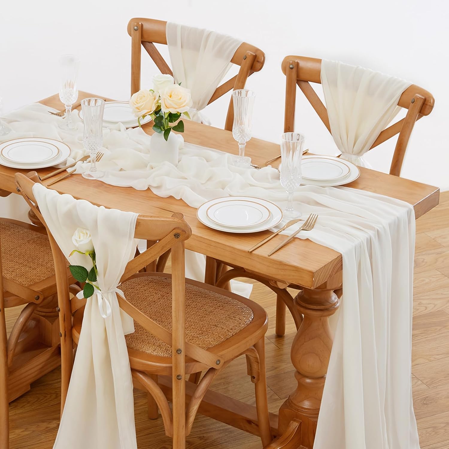 Chiffon Table Runner 5 Pieces 27x120 Inches Dusty Rose Long Sheer Table Lines Wedding Rustic Party Bridal Shower Table Decorations