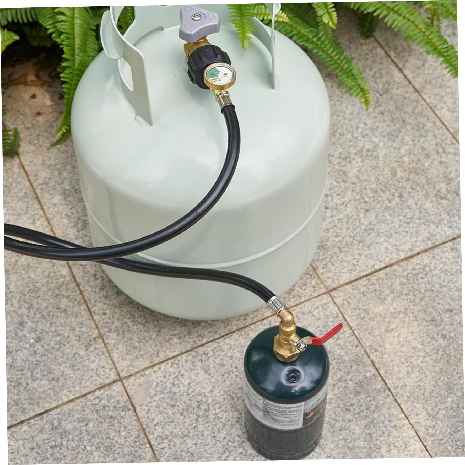 Propan-Fülladapter, 0,5 kg, Propan-Adapter, 9 kg auf 0,5 kg, Umwandler, 90 cm, Schlauch-Nachfüllung mit Manometer und Ventil, robustes Messing, QCC1/Typ 1 Anschluss