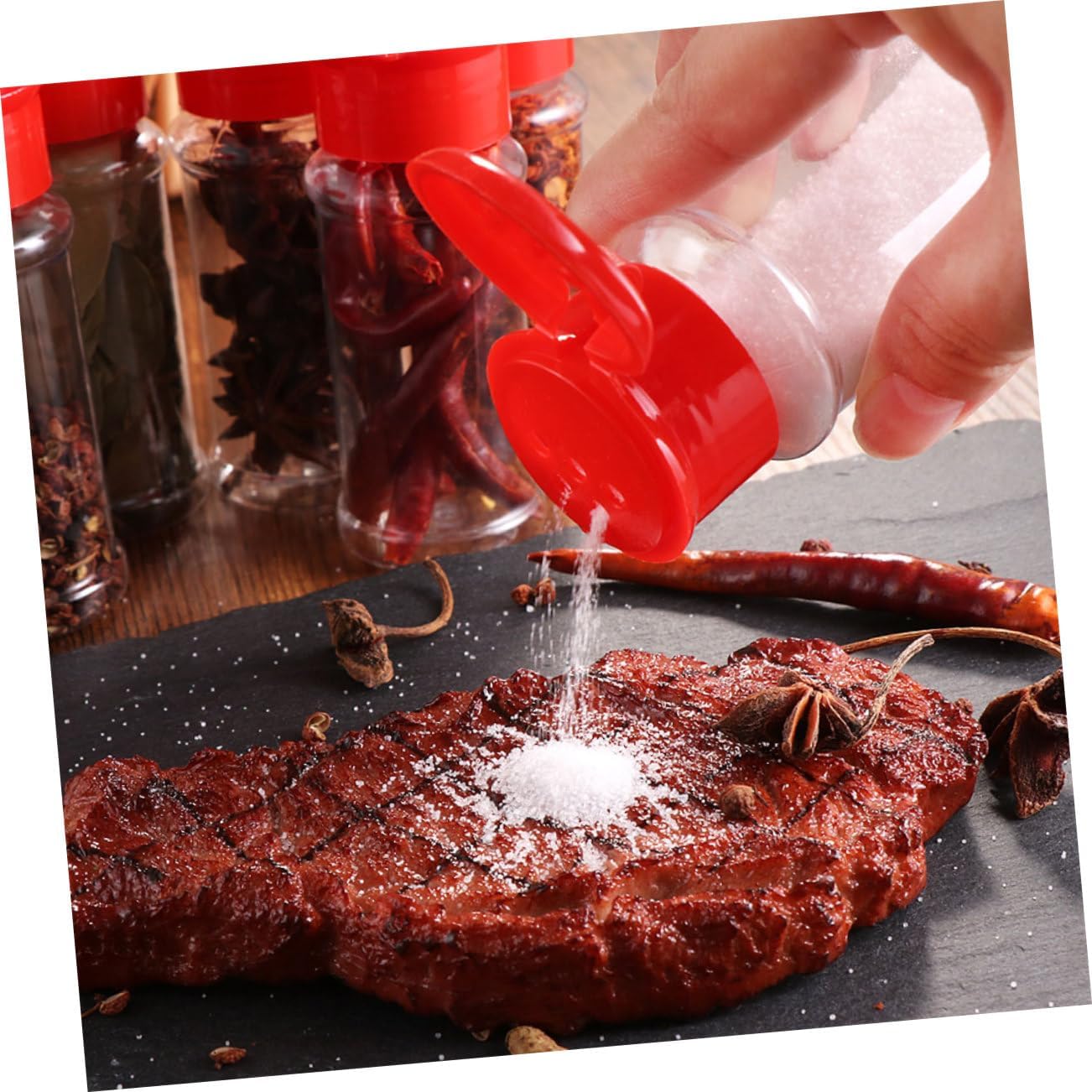 SHOWERORO Mini Spice Shakers - 30Pcs Red Plastic Seasoning Bottles with Airtight Seal for Kitchen and Bbq Perfect for Storing Spices and Condiments