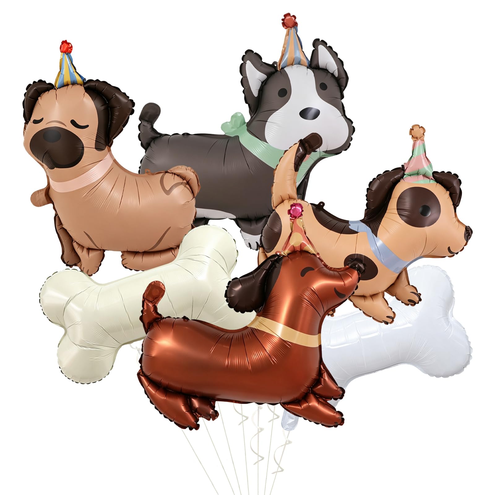 6pcs Cartoon Dog Balloons Animal DogBalloons DogBirthday Decor Pet Doggy Mylar Balloons Pet Party Decorations PetpartySupplies BoneBalloon(Dog)