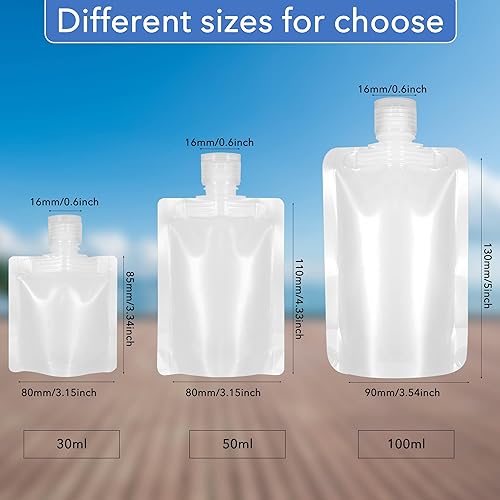 Miniatura 2 de 3 tamaños de 1.0 fl oz1.7 fl oz3.4 fl oz tamaño de viaje recargable bolsa para apretar, bolsa de pie para artículos de tocador, loción champú y gel