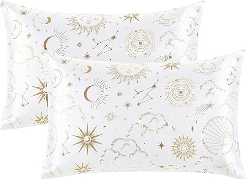 EXQ Home Funda de almohada de satén sedoso para cabello y piel, fundas de almohada estampadas suaves y refrescantes, juego de 2 fundas de almohada
