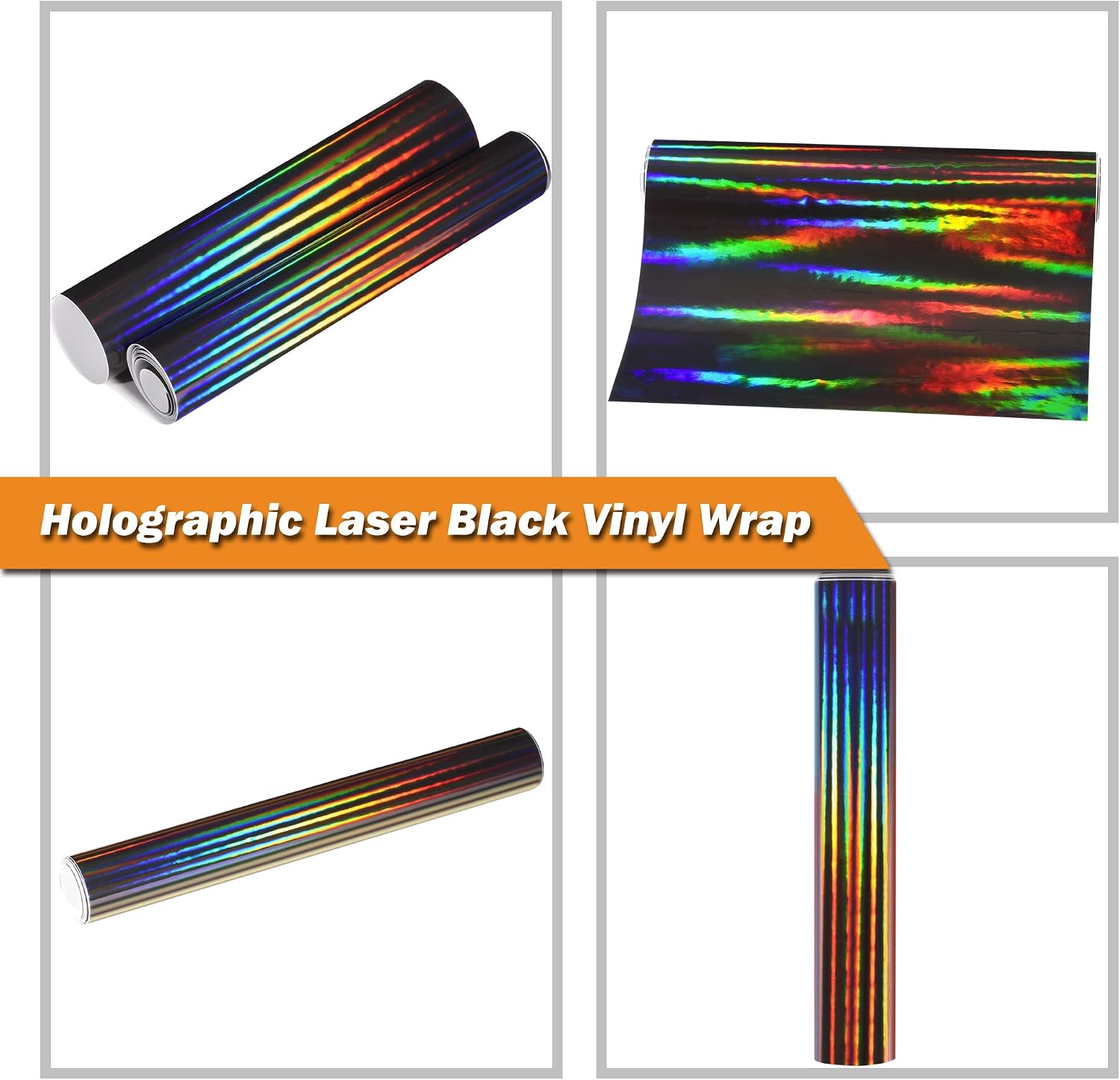Holographic Laser Black Chrome Vinyl Sheet Car Wrap Film Self Adhesive Sticker 59.8'' x 11.8''