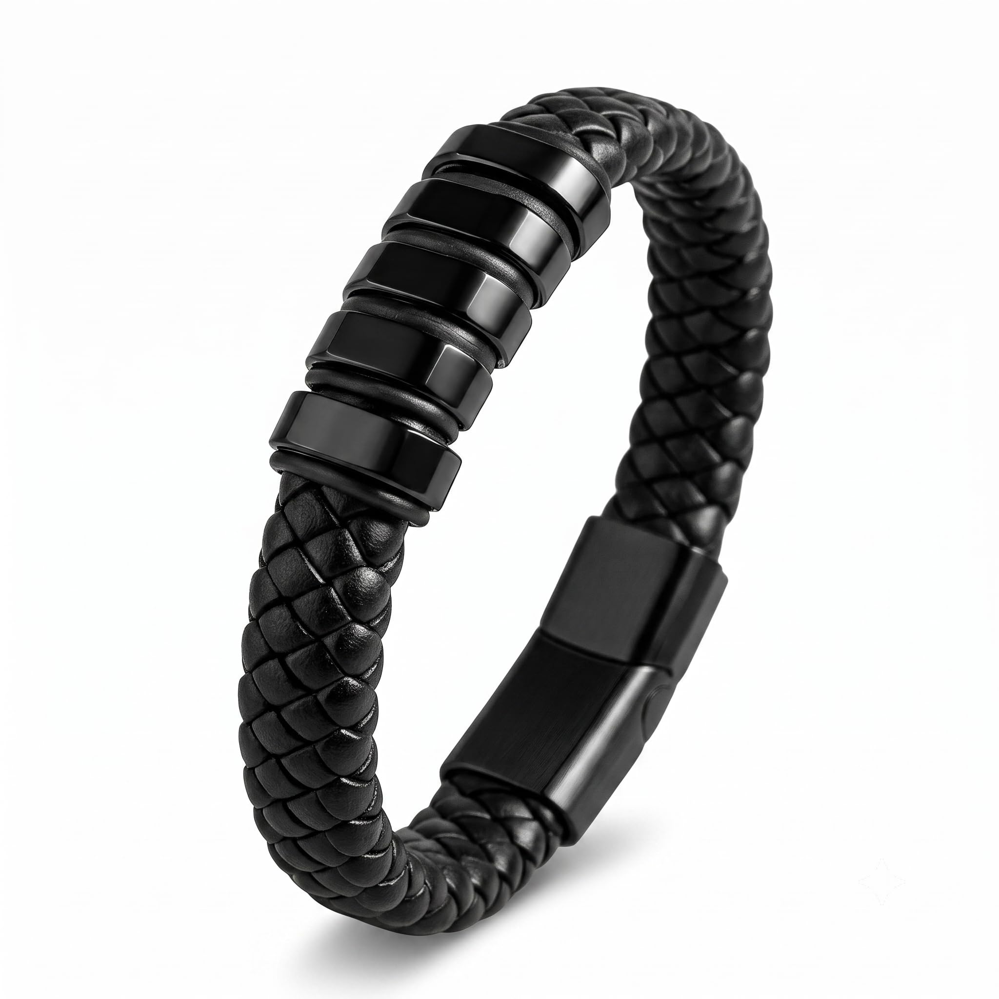 Buy RAPPERSSHOP Braided Bracelet Black Genuine Leather and