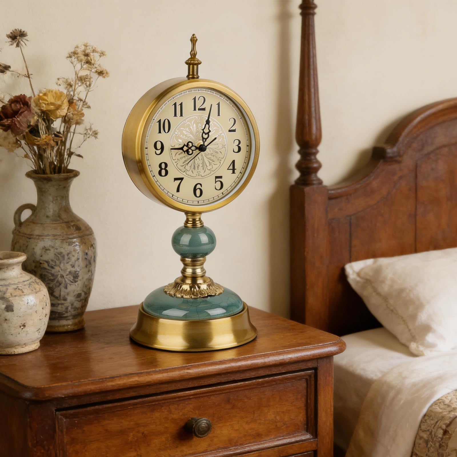 Vintage Tischuhr Gold, Antike Metall Schreibtischuhr Batteriebetrieben für Kaminsims, Wohnzimmer, Tischdekoration, Schlafzimmer, Wohnzimmer