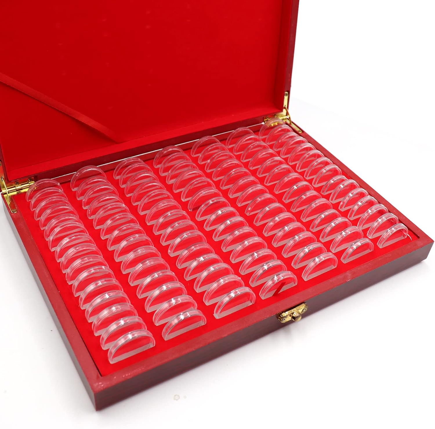 Together-life 100 Pieces 30mm Wooden Coin Capsules Holder Case, Collection Box Coins Display Storage Case with Lock, 3 Sizes (25/27/30mm) Commemorative Organizer Collector