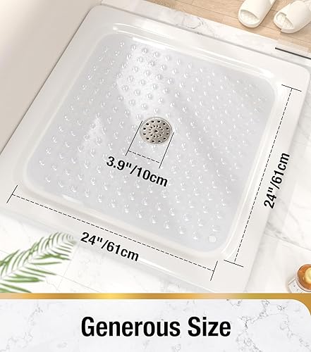 Miniatura 2 de HITSLAM Tapete de ducha antideslizante de 24 x 24 pulgadas, tapete de ducha de PVC suave para ducha interior con ventosas y orificio de drenaje