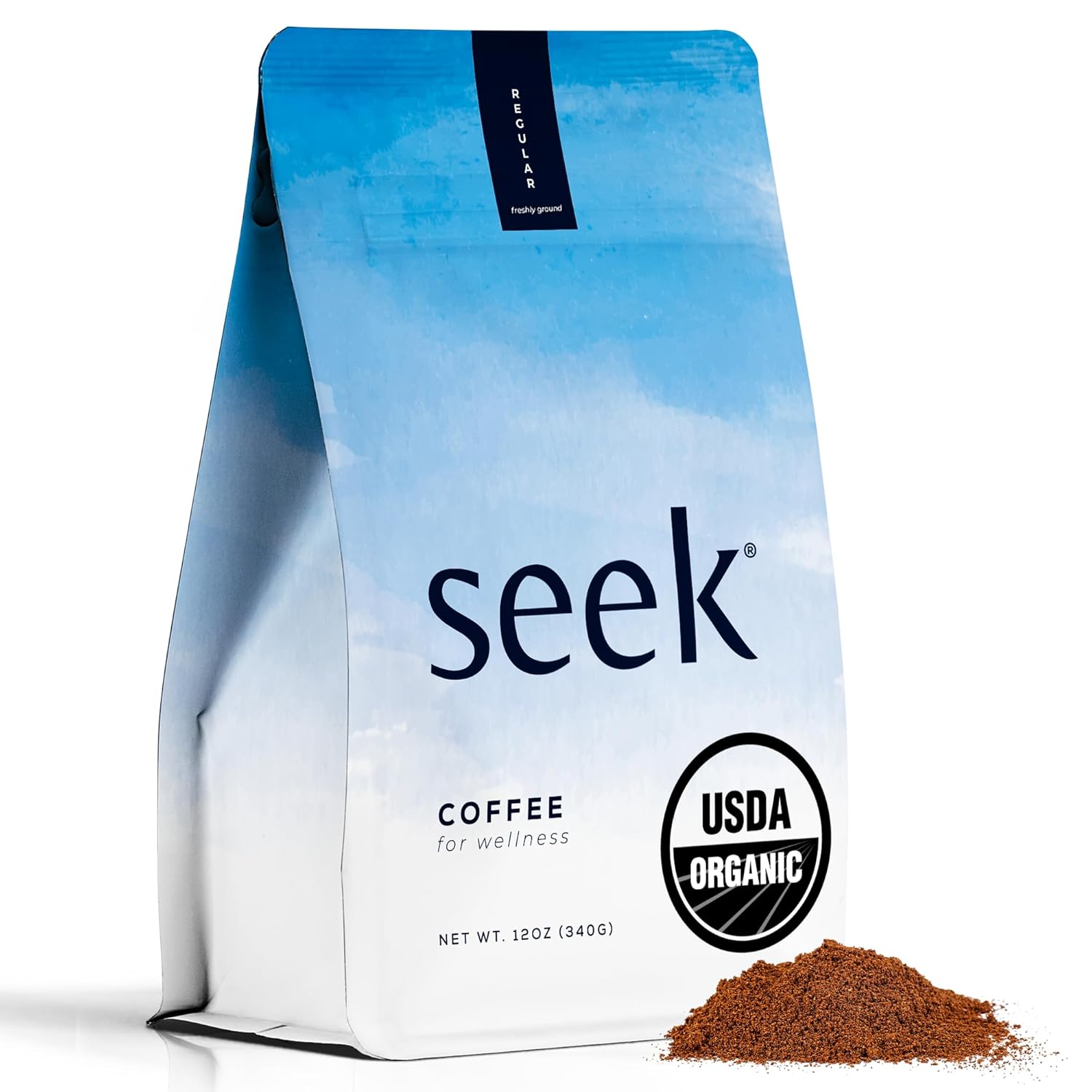 Seek Mold Free Coffee - Low Acid Coffee - Certified Organic Clean Coffee - Non-GMO 100% Arabica Ground Coffee - Third Party Tested For Mycotoxins & Pesticides - 12 Ounces