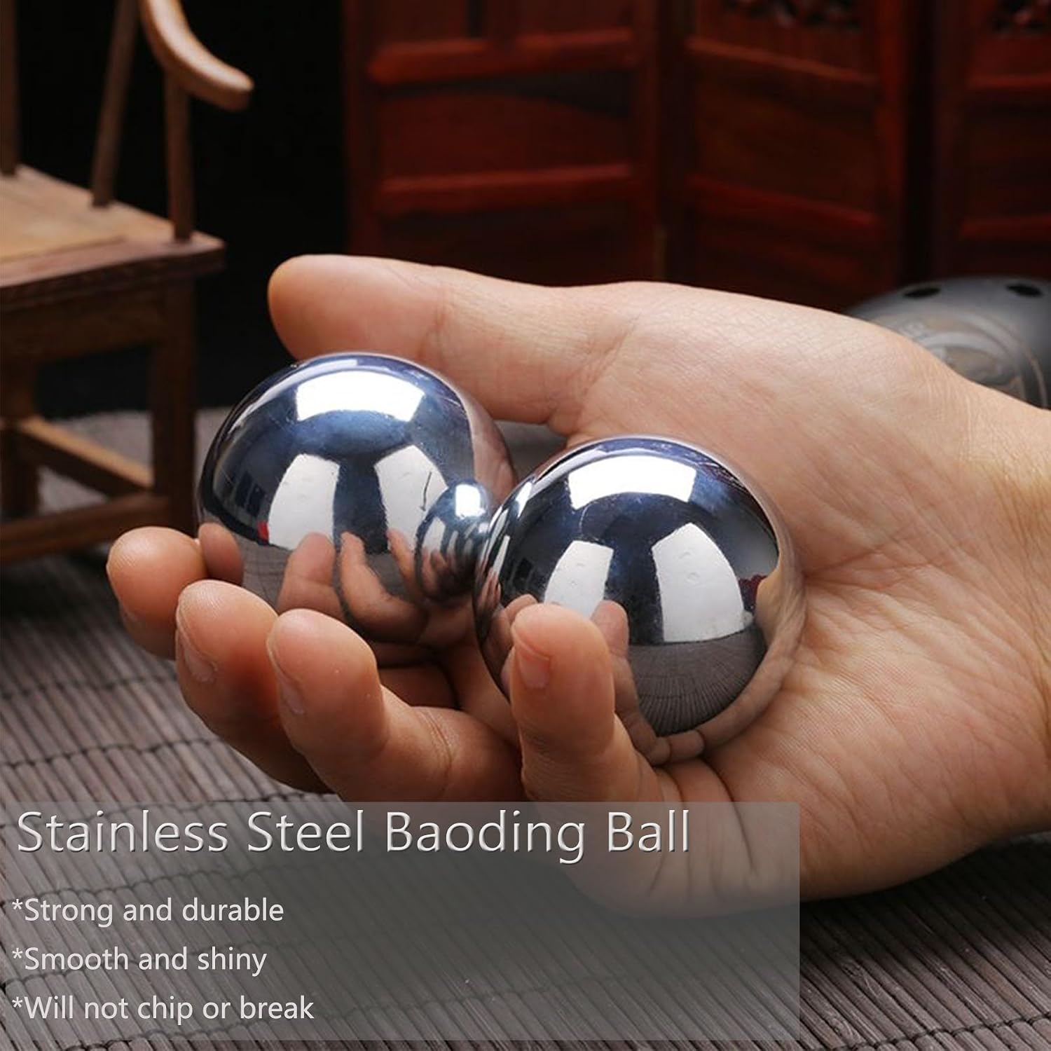 Stainless Steel Baoding Balls Set, 2 Inches Chinese Health Balls, Metal Stress Relief Hand Massage Balls No Chime for Hand Exercise, Hands Therapy