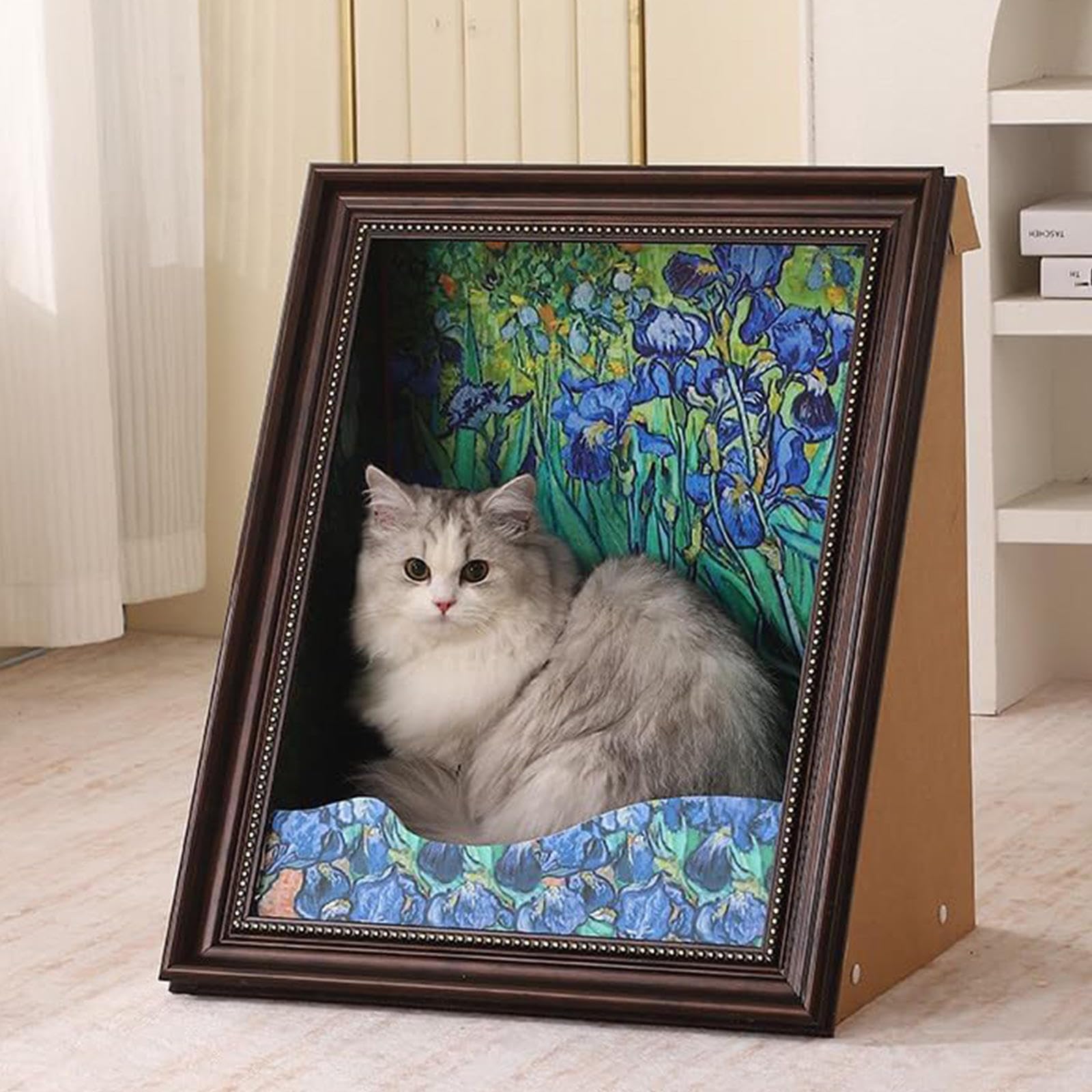 4D Pintura al Óleo Gato Nido, Arte Vertical Gato Rascador, Gatito Marco Gato Nido para Todas Las Estaciones Gato Juguete Casa del Gato,Iris