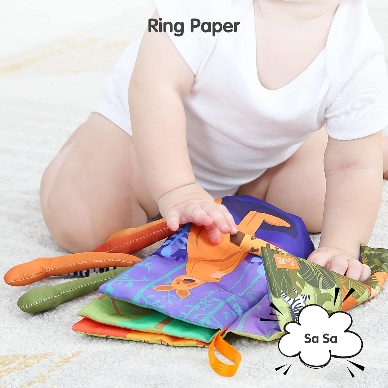 TUMAMA KIDS Cloth Books, Sensory Book Toys Soft 3D Jungle Tails, Squeaker and Crinkle Sound Bath Book Learning 0-3-6-9-12-18M - Image 5