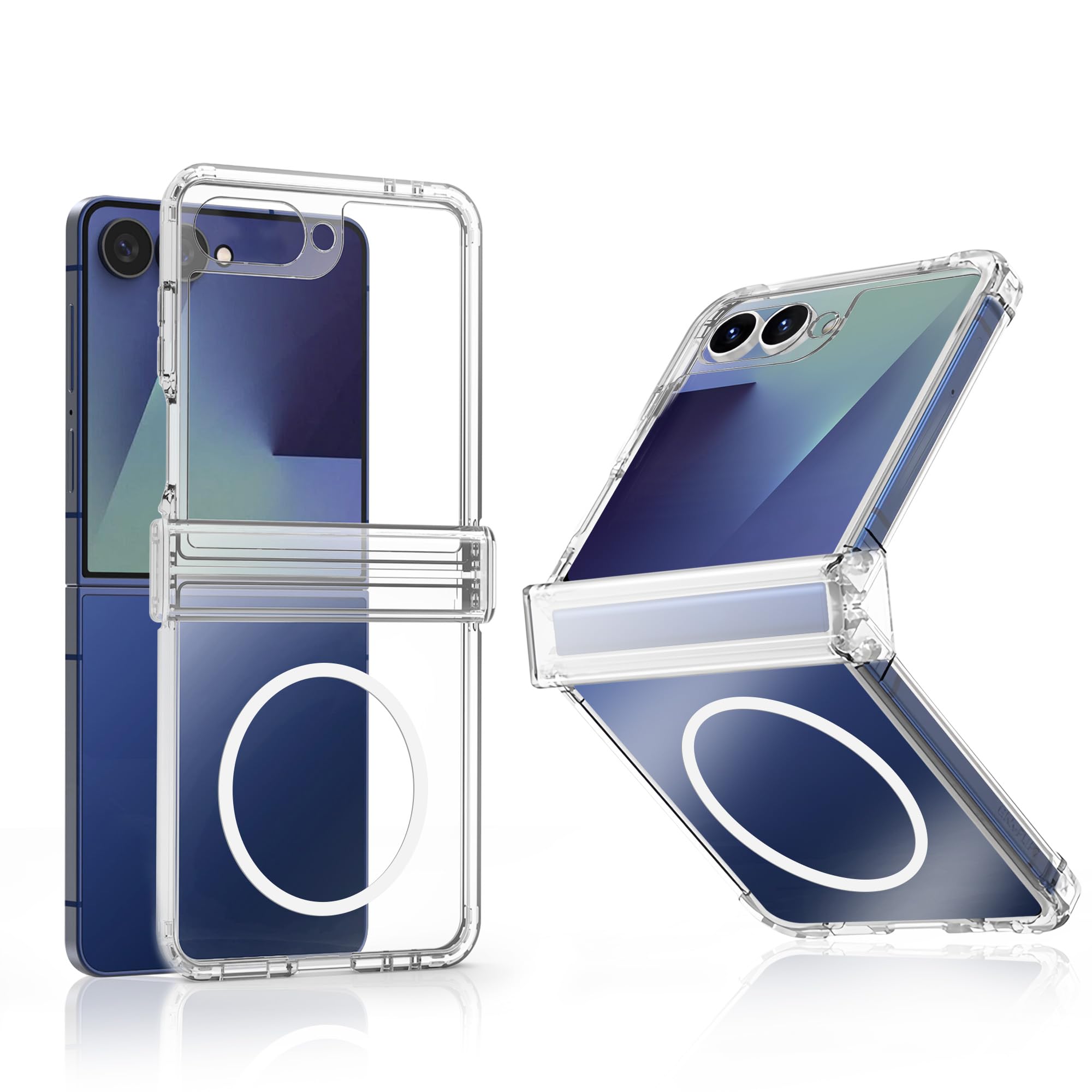 WILLONE for Samsung Galaxy Z Flip 7 Case Magnetic Clear, Hinge Protection, Shockproof, Compatible with Wireless Charging, Transparent