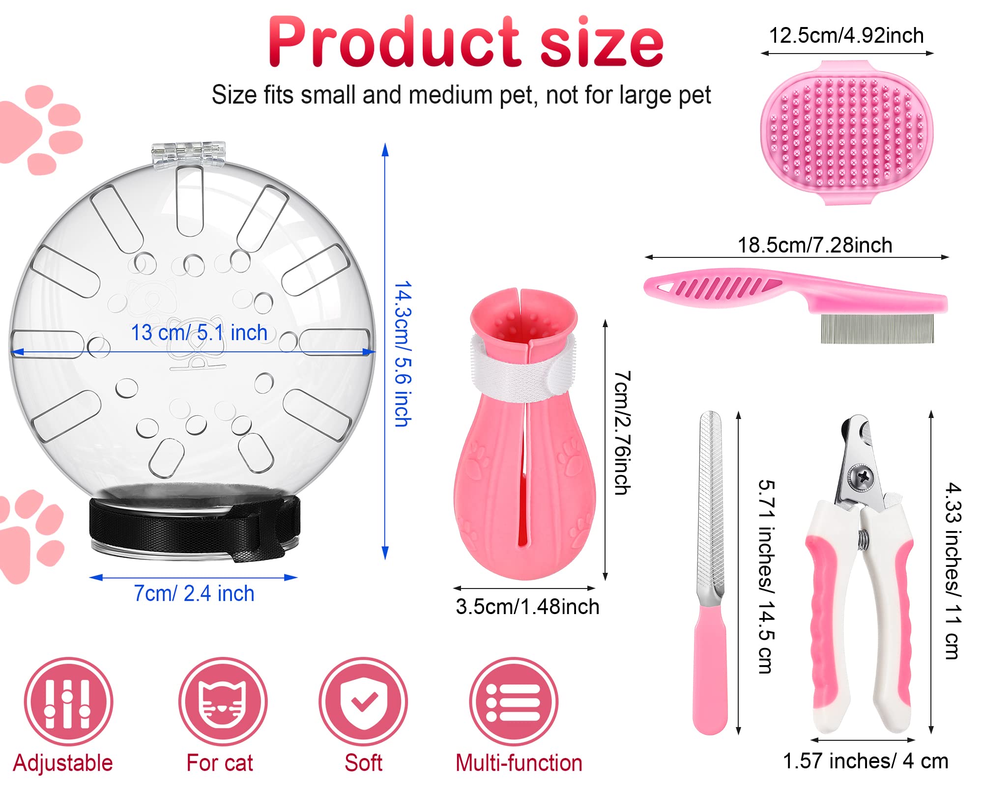 Muselière pour Chat avec Capuche réglable avec Couvre-Pattes, Coupe-Ongles, Brosse Anti-tiques, Outil Anti-Morsure, Anti-Morsure et Anti-Rayures, Bottes pour Chat, se Baigner, se raser