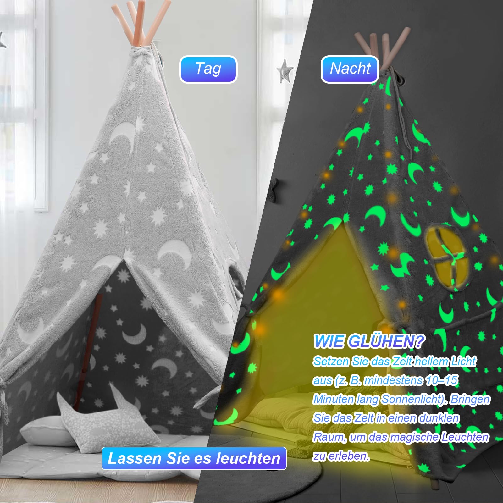 Tipi Zelt für Kinder, Tragbares Tipi Spielzelt,Drinnen Tipi Kinderzelt