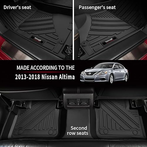Miniatura 2 de Yonugli Juego de alfombrillas para Nissan Altima 2013-2018 y forro de carga para maletero para todo tipo de clima, tapete de goma TPE negro (para