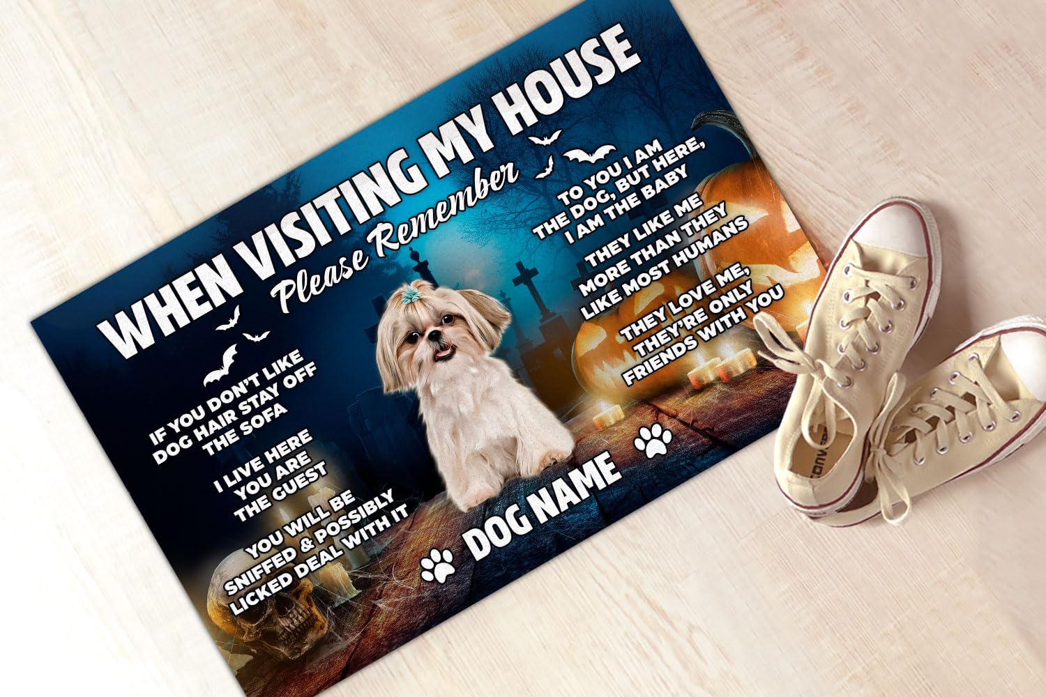 kobalo Halloween Door Mat When Visiting My House Please Remember Custom Rugs Shih Tzu Doormat Custom Rug Welcome Mats Outdoor Decor Housewarming Gifts for Dog Lovers Anti-Slip Floor Mat