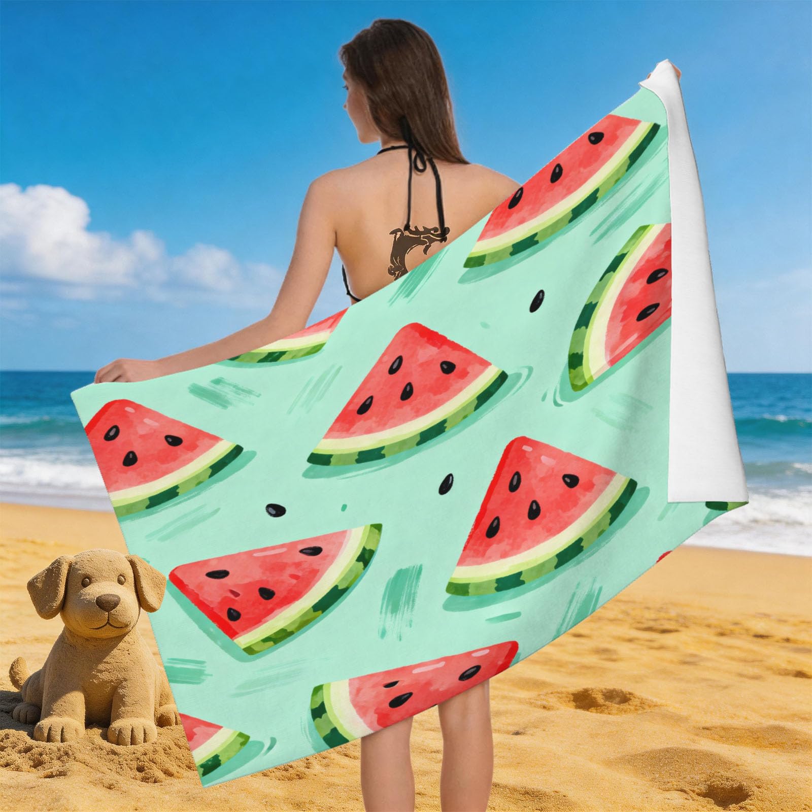 Leichong 3D Watermelon Beach Towel Microfiber Soft Quick Dry for Adults, Minimalistic Bath Towel Lightweight Soft Absorbent for Travel Swimming Pool Sports, 75 x 150 cm