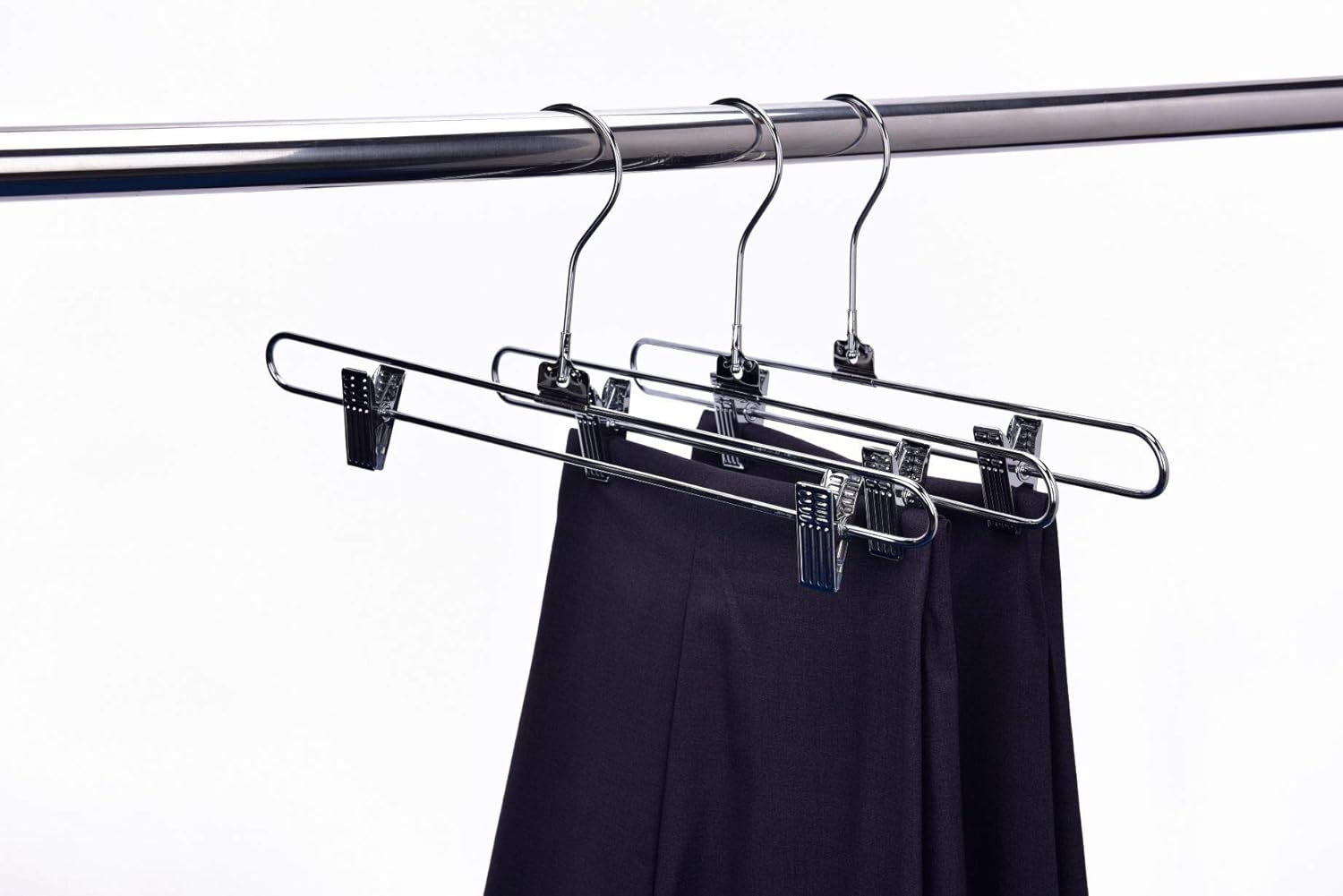 Quality Skirt Pants Trouser Hangers, 96-Pack Heavy Duty Metal Swivel Hook, Adjustable Clips, Jeans, Bottoms (Chrome, 96)