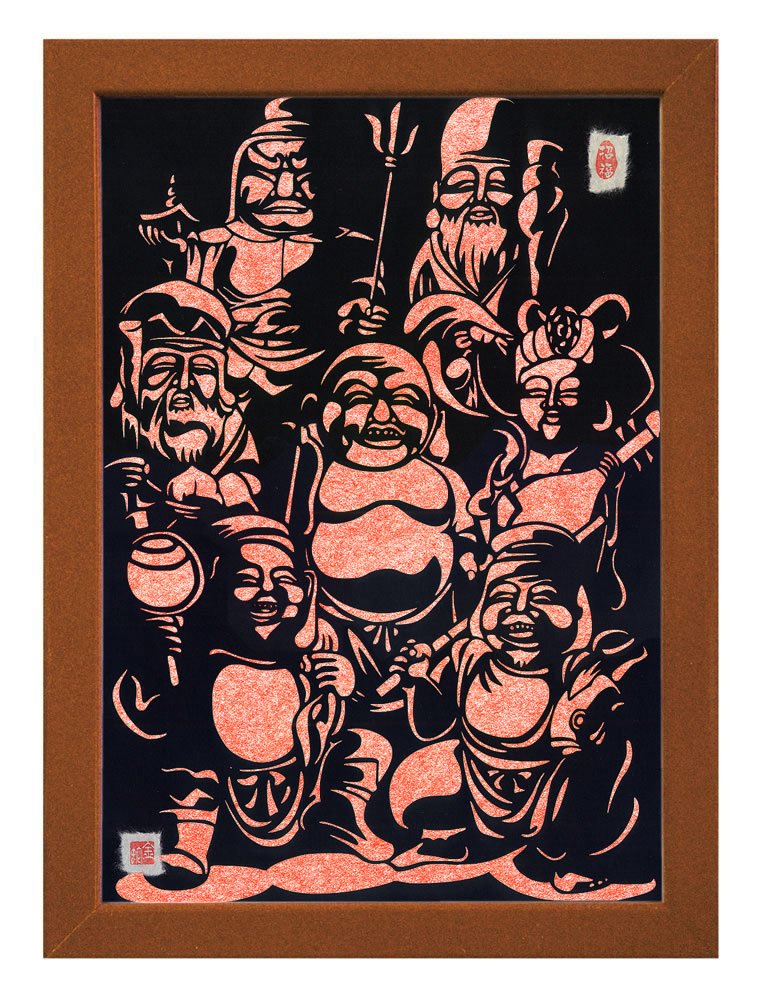Amazon｜開運切り絵『七福神 - 全員集合 - 』 A3サイズ 額装仕立て