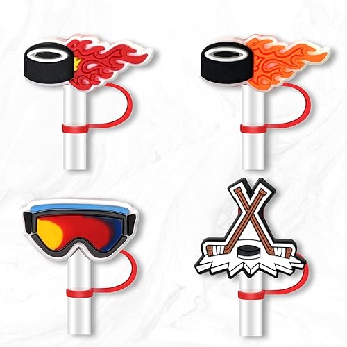 Miniatura 2 de 8 fundas de paja de hockey para tapa de vaso, cubierta de paja de silicona, fundas de punta de popote de 0.394 in para accesorios (hockey)