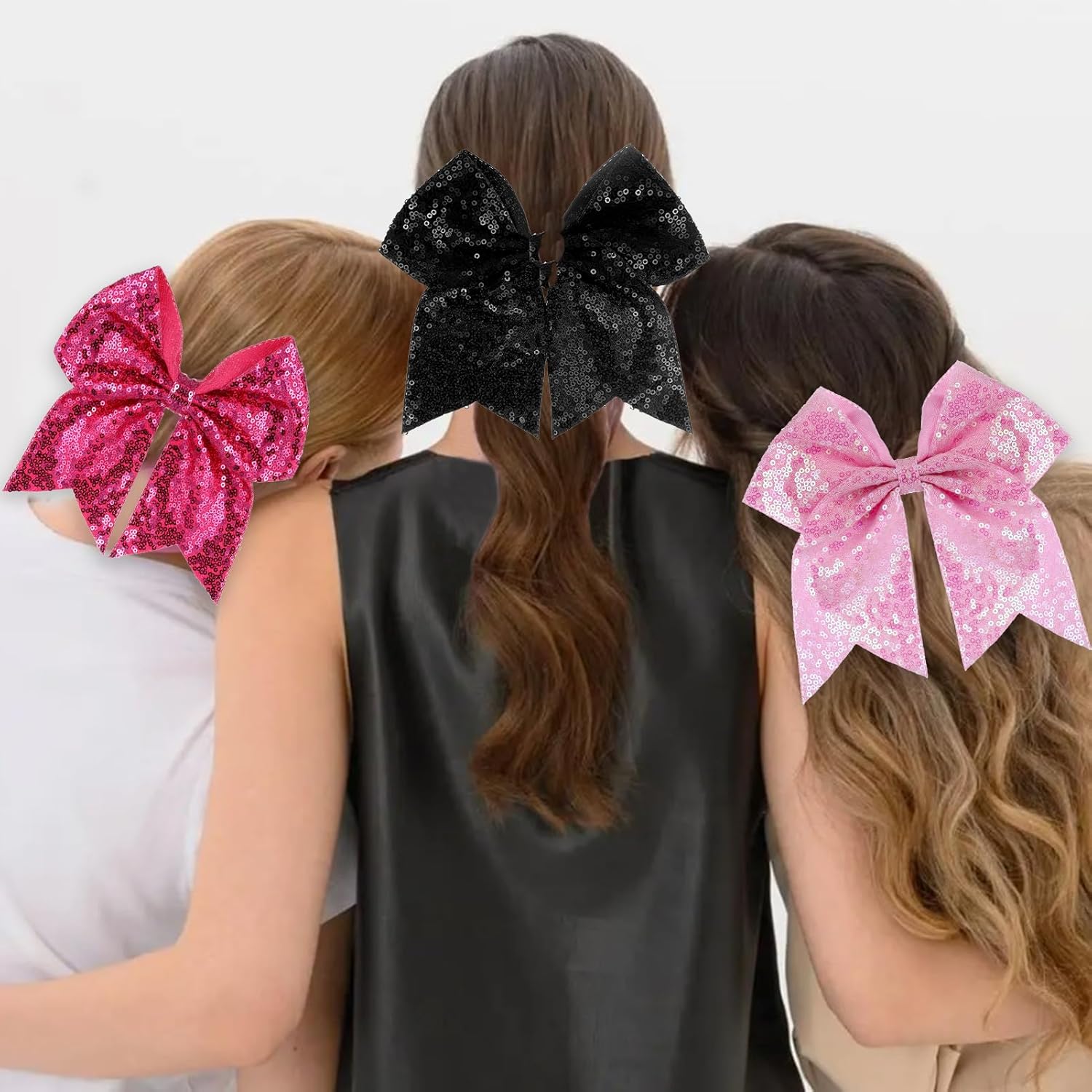Large Glitter Cheer Bows Clips, Jumbo Big 7 Inch Cheerleading Sequin Hair Bow Hair Accessories for Teens Girls Football Sports Cheerleader Outfit Uniform (Black) - Image 3