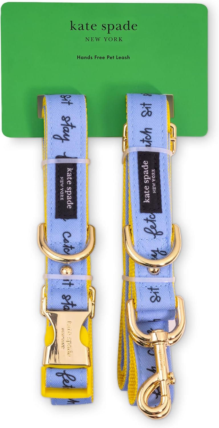 Kate Spade New York Hands Free Leash for Dog Walking, Adjustable Waist Leash 34"-60", Long Pet Lead with Gold Metal Hardware, Raining Cats and Dogs