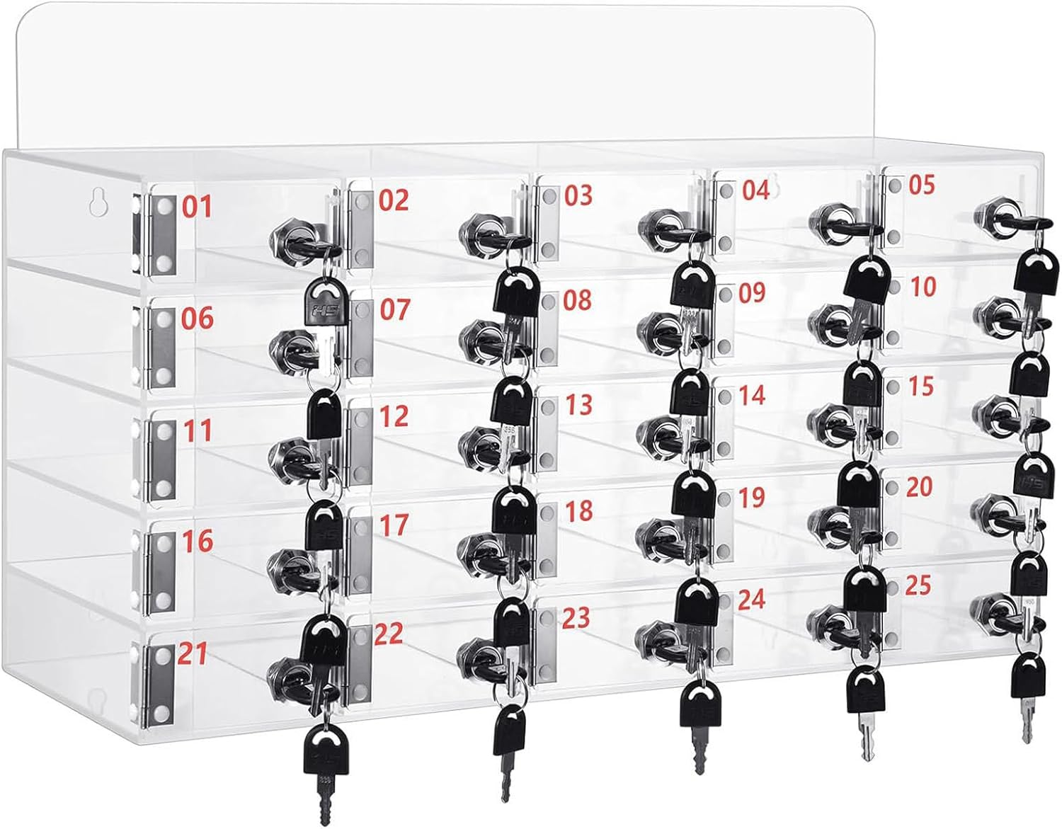 Wall-Mounted Phone Storage Cabinet - 25 Slots Clear Cell Phone Locker Box with Door Locks & Keys, Perfect for Office & Classroom Organization, No Confusion for Each Key
