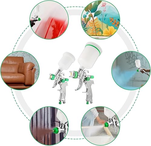 Miniatura 3 de Juego de pistola pulverizadora de aire HVLP con alimentación por gravedad, 2 piezas Pistola pulverizadora de pintura con boquilla de 0,8 mm 150 ml y