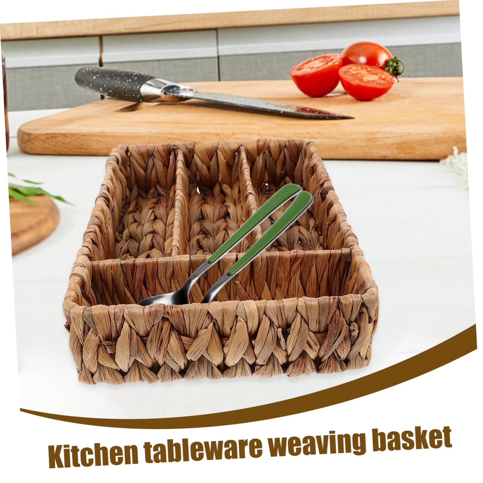 Cabilock Cesta De Almacenamiento De Paja Tejida Para Vajilla Organizador De Cubiertos Para Cocina Bandeja Para Utensilios Cocina
