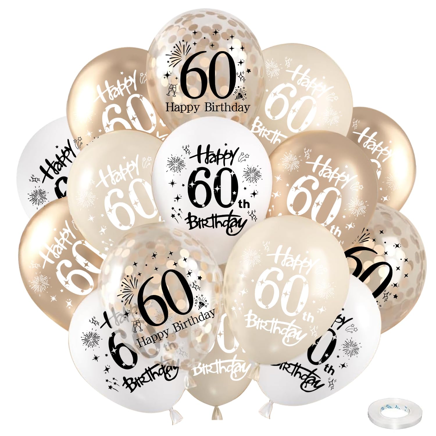 60th Birthday Balloons Decorations for Her, White Gold 60th Theme Party Decor, Champagne Gold and Confetti Latex Balloon, Happy 60th Birthday Party for Men Women Birthday Party Decoration Supplies