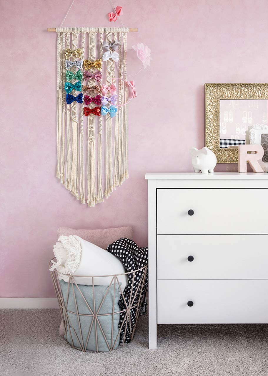 Organizer A Muro Per Fermagli E Fiocchi Capelli | Macramè Bohémien Avorio | Decorazione Parete Camera Bambina