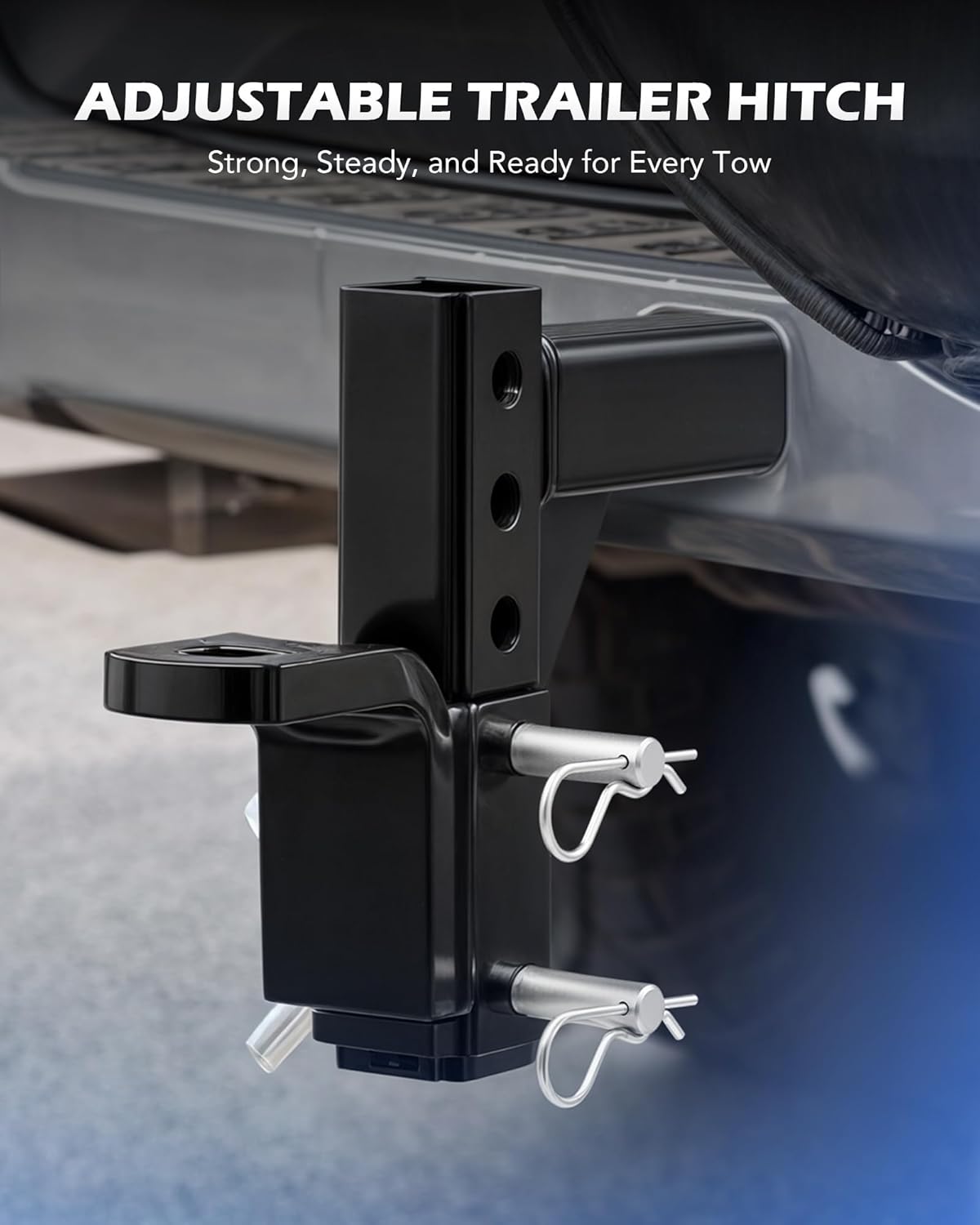 Orion Motor Tech Adjustable Trailer Hitch, Fits 2 in Receiver, 8-1/4" Rise 9-1/2" Drop Hitch Ball Mount with 8 Heights, Heavy Duty Tow Hitch with 2 Hitch Pins 2.5T Capacity for Trailers Campers Boats