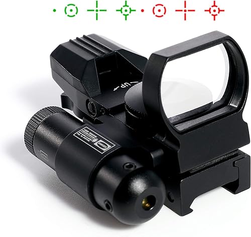 Vista 3 de PINTY Vista de punto rojo con punto rojo/verde y múltiples retículas, para riel Picatinny, pistola, rifle (combo láser opcional)