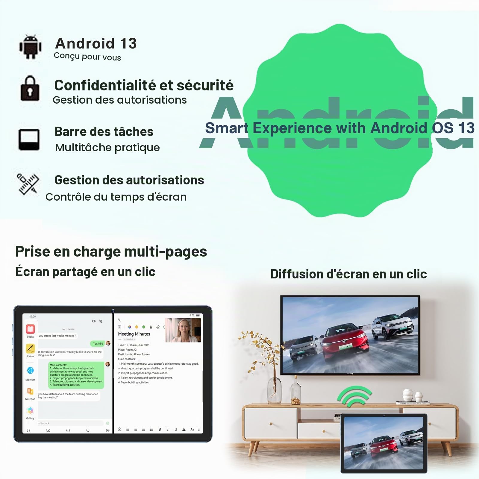 Tablette 10 Pouces, 128Go ROM, 8000mAh, Tablet avec étui, Bleu