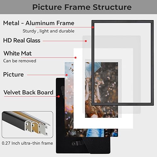 Miniatura 3 de Juego de 5 portarretratos negros de varios tamaños de metal mate, uno de 3.5 x 5, uno de 4 x 6, uno de 5 x 7, uno de 6 x 8, uno de 8 x 10 pulgadas y