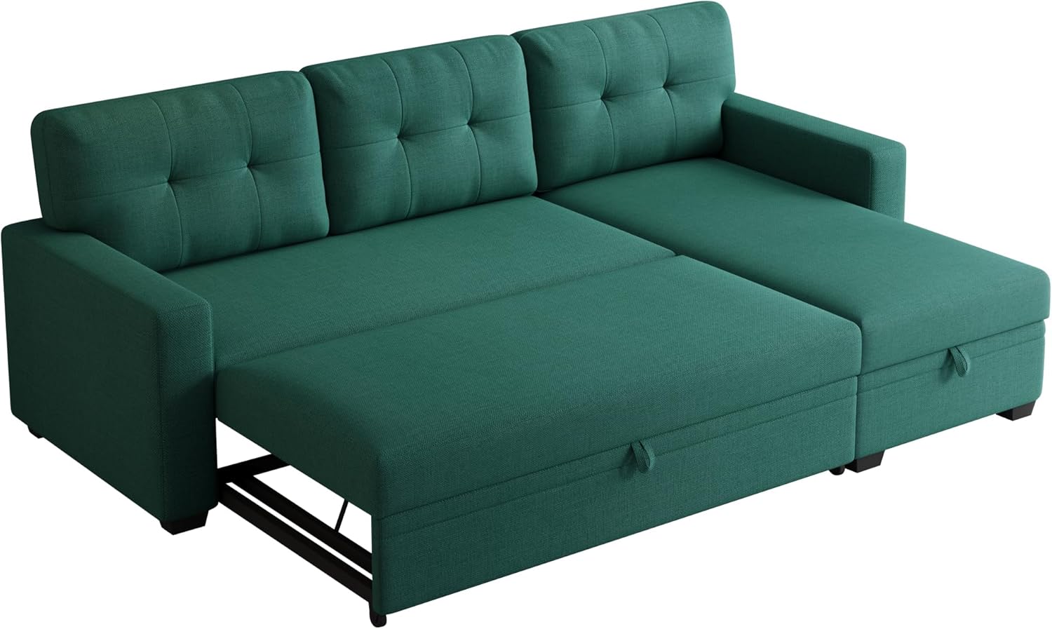 82" L-Shape Convertible Sleeper Sectional Sofa with Storage Chaise and Pull-Out Bed,Modular Corner Couch Lounge,w/Removable 3 Back Cushions & Armrest,for Home Furniture,Green